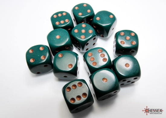 Chessex Dice - Opaque Dusty Green/copper d6 Dice Block (12 Dice)
