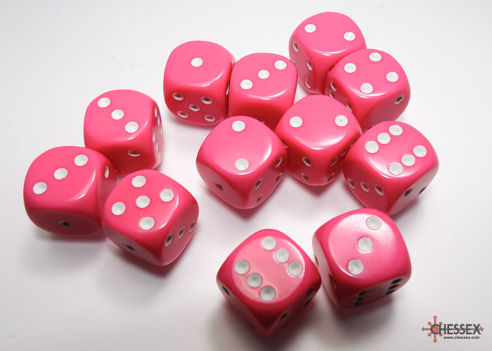Chessex Dice - Opaque Pink/white d6 Dice Block (12 Dice)