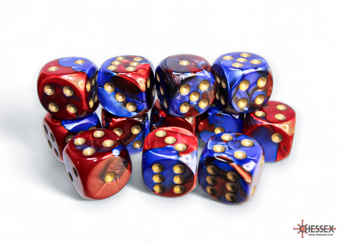 Chessex Dice - Gemini Blue-Red/Gold 16mm d6 Dice Block (12 Dice)