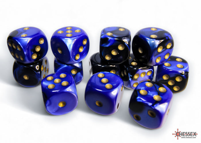 Chessex Dice - Gemini Black-Blue/gold d6 Dice Block (12 Dice)