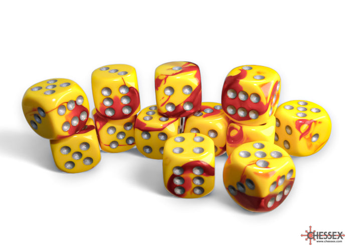 Chessex Dice - Gemini Red-Yellow/silver d6 Dice Block (12 Dice)