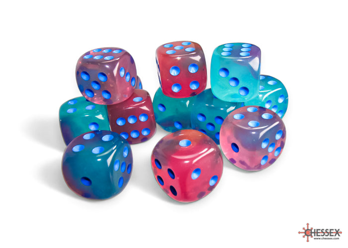 Chessex Dice - Gemini Gel Green-Pink/blue d6 Dice Block (12 Dice)