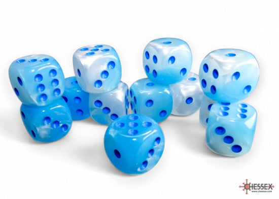 Chessex Dice - Gemini Pearl Turquoise-White/blue 16mm d6 Dice Block (12 Dice)