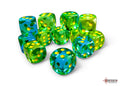 Chessex Dice - Gemini Translucent Green-Teal/Yellow 16mm d6 Dice Block (12 Dice)