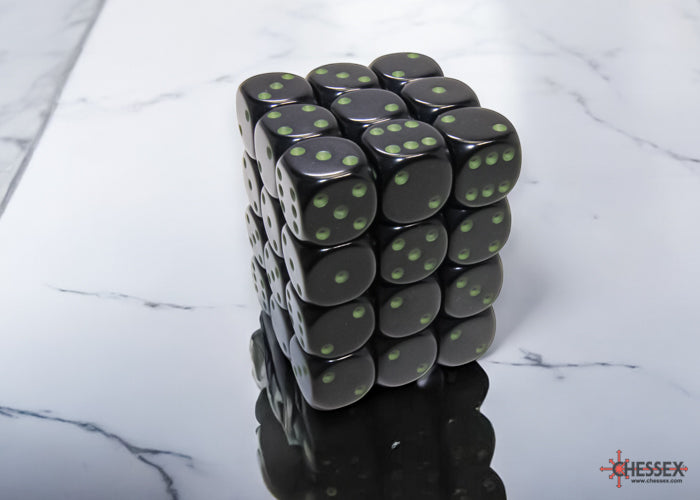 Chessex Dice - Opaque Black/green d6 Dice Block (36 Dice)