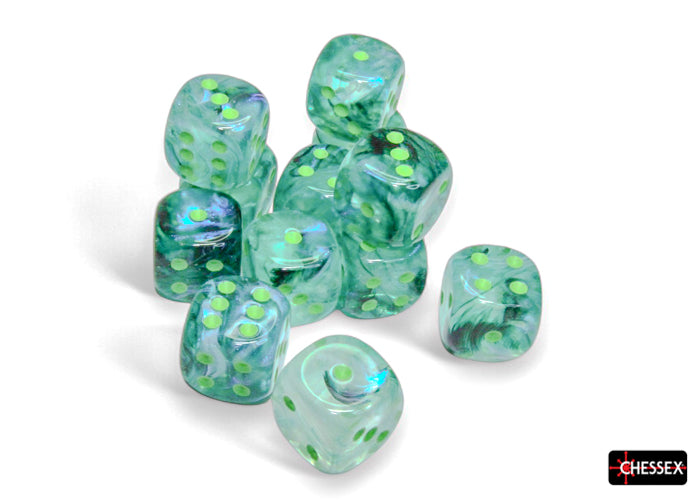 Chessex Dice - Borealis Kelp/light green d6 Dice Block (12 Dice)
