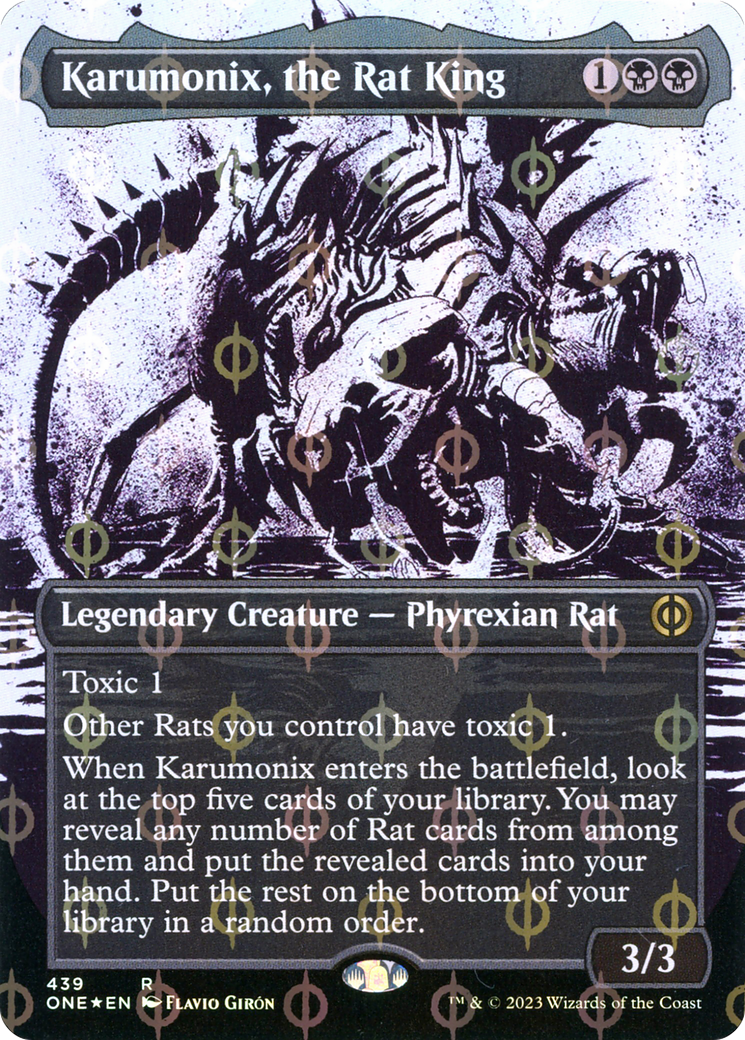 Karumonix, the Rat King (Showcase) (Step-and-Compleat Foil) (ONE-439) (Borderless) [Phyrexia: All Will Be One] Foil