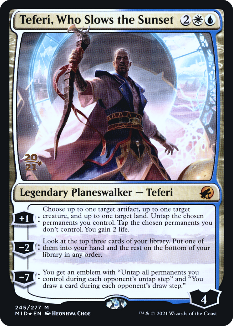 Teferi, Who Slows the Sunset (PRE-245) [Innistrad: Midnight Hunt Promos] Foil