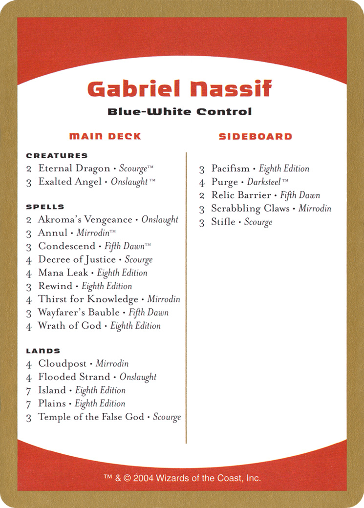 2004 Gabriel Nassif Decklist Card [World Championship Decks 2004]