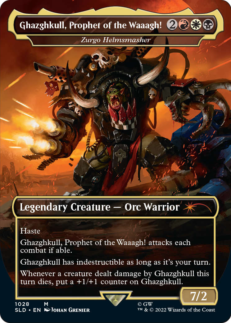 Ghazghkull, Prophet of the Waaagh! - Zurgo Helmsmasher (Borderless) (SLD-1028) [Secret Lair Drop]