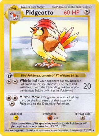 Pidgeotto (22/102) [Base Set Shadowless] 1st Edition - Rare