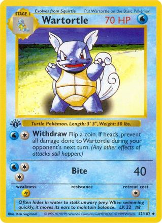 Wartortle (042/102) [Base Set Shadowless] 1st Edition - Uncommon