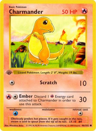 Charmander (046/102) [Base Set Shadowless] 1st Edition - Common