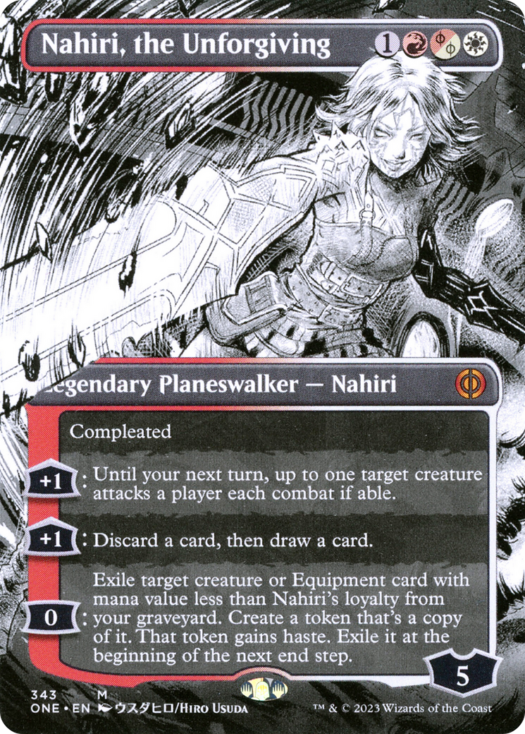 Nahiri, the Unforgiving (Borderless) (ONE-343) (Showcase) [Phyrexia: All Will Be One] Foil