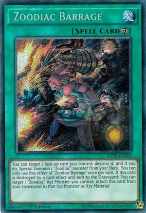 Zoodiac Barrage (Secret Rare) (RATE-EN059) - Raging Tempest 1st Edition