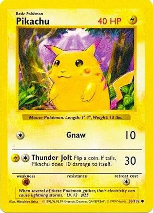 Pikachu (Red Cheeks) (058/102) [Base Set Shadowless] 1st Edition - Common