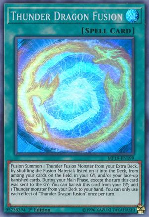 Thunder Dragon Fusion (Super Rare) (MP19-EN199) - 2019 Gold Sarcophagus Tin Mega Pack Unlimited