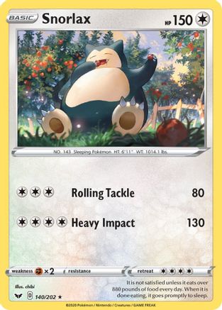 Snorlax (140/202) [SWSH01 Sword & Shield Base Set] - Rare