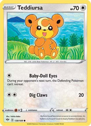 Teddiursa (138/189) [SWSH03 Darkness Ablaze] Reverse Holofoil - Common