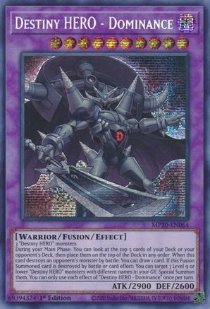 Destiny HERO - Dominance (Prismatic Secret Rare) (MP20-EN064) - 2020 Tin of Lost Memories 1st Edition