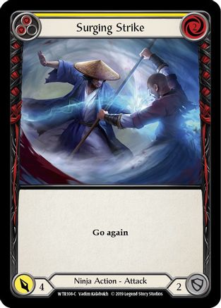 Surging Strike (Yellow) (WTR108) - Welcome to Rathe 1st Edition Rainbow Foil