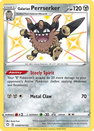 Galarian Perrserker (SV087/SV122) [Shining Fates Shiny Vault] Holofoil - Shiny Holo Rare