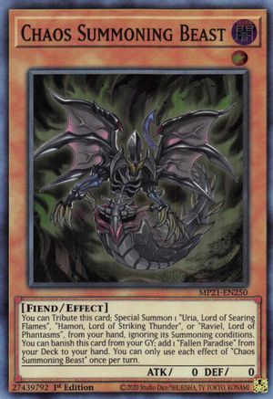 Chaos Summoning Beast (Super Rare) (MP21-EN250) - 2021 Tin of Ancient Battles 1st Edition