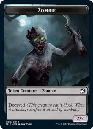 Zombie (005) // Ooze Double-Sided Token (MID-5 // 10) [Innistrad: Midnight Hunt] Foil