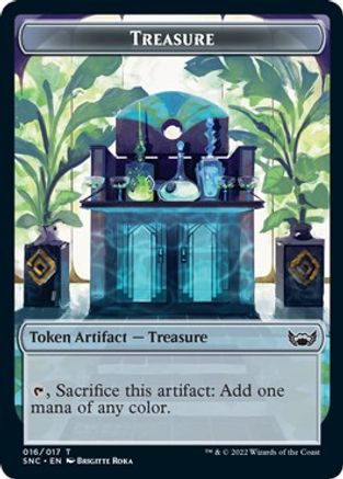 Treasure (016) // Rhino Warrior Double-Sided Token (SNC-16 // 11) [Streets of New Capenna] Foil