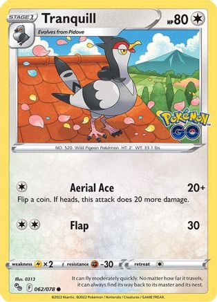 Tranquill (062/078) [Pokemon GO] Reverse Holofoil - Common