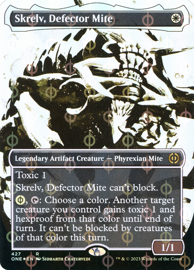 Skrelv, Defector Mite (Showcase) (Step-and-Compleat Foil) (ONE-427) (Borderless) [Phyrexia: All Will Be One] Foil