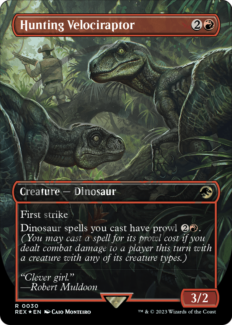 Hunting Velociraptor (Borderless) (Emblem) (REX-030) [Jurassic World Collection] Foil