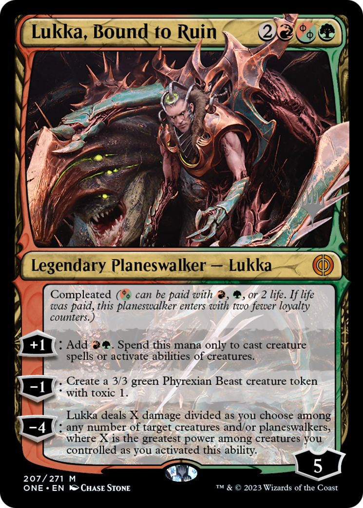 Lukka, Bound to Ruin (PPONE-207) [Promo Pack: Phyrexia: All Will Be One Promos] Foil