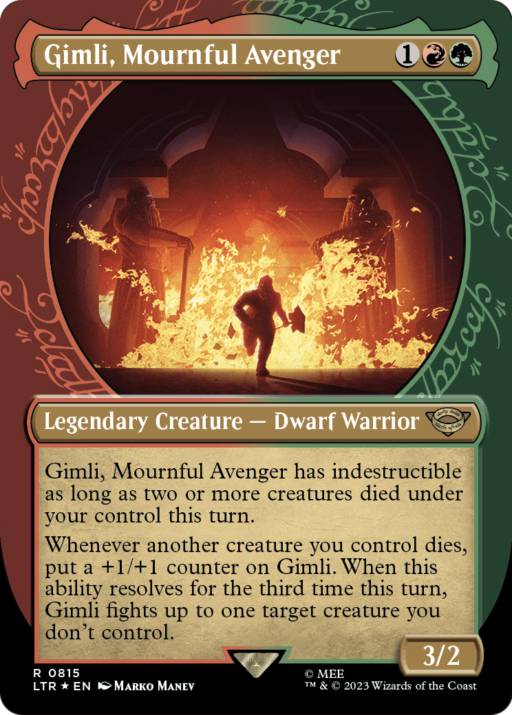 Gimli, Mournful Avenger (Showcase) (Surge Foil) (LTR-815) (Borderless) [The Lord of the Rings: Tales of Middle-earth] Foil