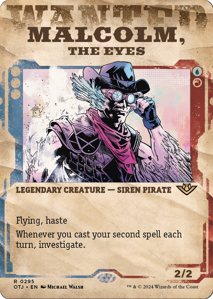 Malcolm, the Eyes (Showcase) (OTJ-295) (Borderless) [Outlaws of Thunder Junction] Foil