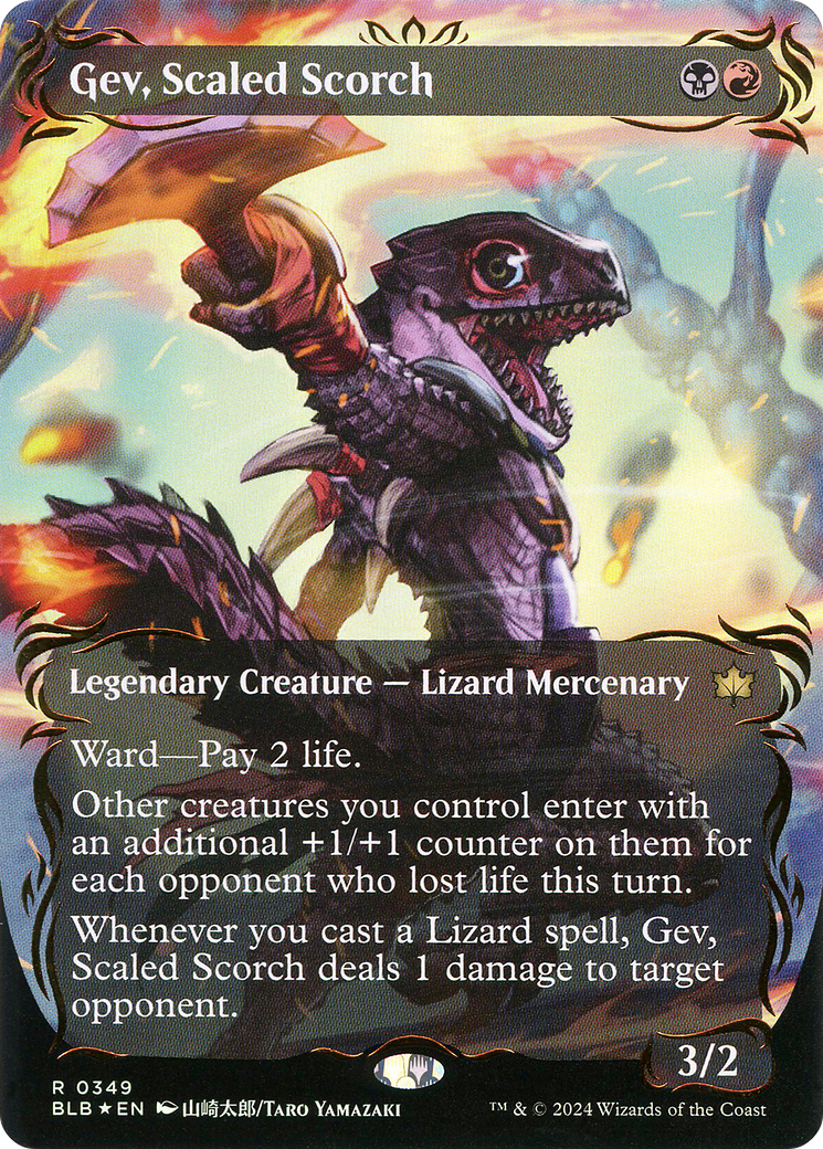 Gev, Scaled Scorch (Borderless) (Raised Foil) (BLB-349) (Showcase) [Bloomburrow] Foil