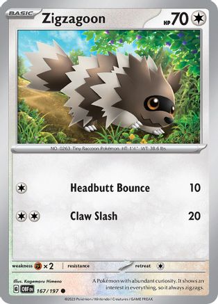 Zigzagoon (167/197) [SV03 Obsidian Flames] Reverse Holofoil - Common