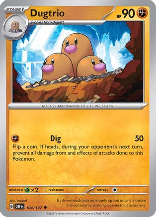Dugtrio (104/197) [SV03 Obsidian Flames] Reverse Holofoil - Uncommon