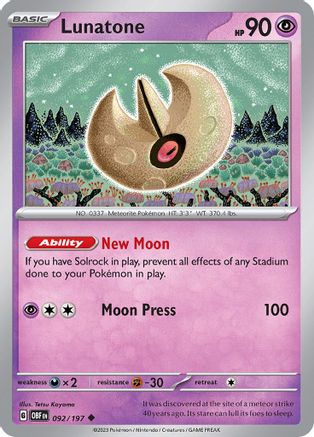 Lunatone (092/197) [SV03 Obsidian Flames] Reverse Holofoil - Uncommon