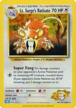 Lt. Surge's Raticate (016/034) [Trading Card Game Classic] Holofoil - Classic Collection