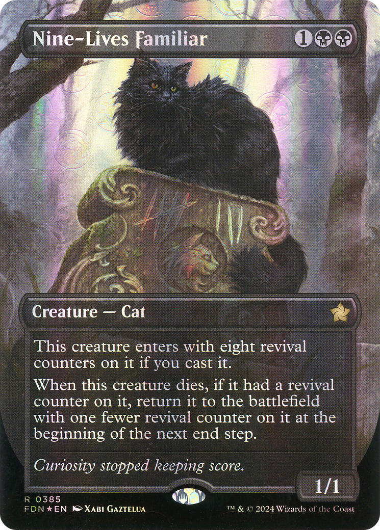 Nine-Lives Familiar (Borderless) (Mana Foil) (FDN-385) [Foundations] Foil