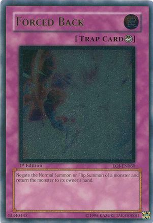 Forced Back (Ultimate Rare) (EOJ-EN060) - Enemy of Justice 1st Edition