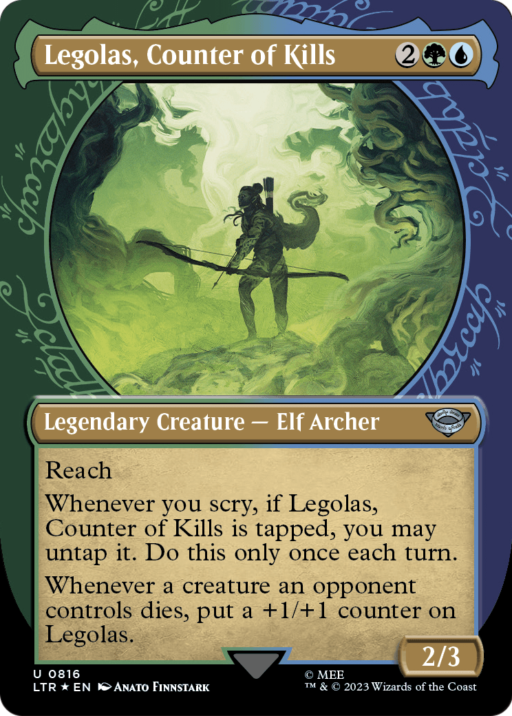 Legolas, Counter of Kills (Showcase) (Surge Foil) (LTR-816) (Borderless) [The Lord of the Rings: Tales of Middle-earth] Foil
