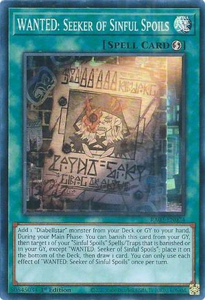 WANTED: Seeker of Sinful Spoils (Super Rare) (RA03-EN074) - Quarter Century Bonanza 1st Edition