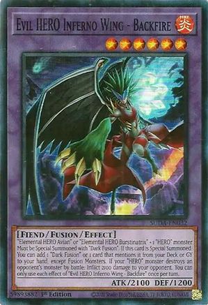 Evil HERO Inferno Wing - Backfire (Super Rare) (SUDA-EN032) - Supreme Darkness 1st Edition