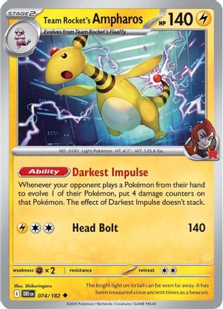 Team Rocket's Ampharos (074/182) [SV10 Destined Rivals] Reverse Holofoil - Uncommon