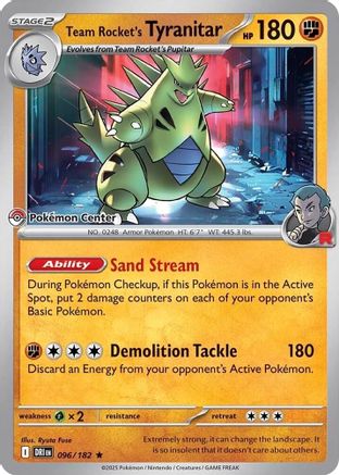 Team Rocket's Tyranitar (Pokemon Center Exclusive) (096/182) [Miscellaneous Cards & Products] - Rare