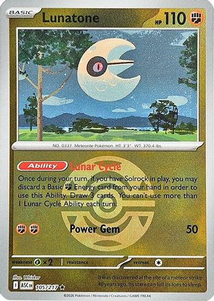 Lunatone (Dusk Ball) (105/217) [ME Ascended Heroes] Reverse Holofoil - Rare