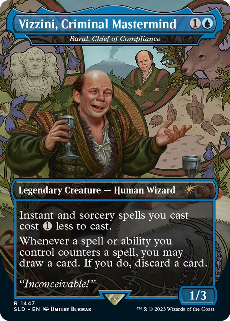Vizzini, Criminal Mastermind - Baral, Chief of Compliance (SLD-1447) (Borderless) [Secret Lair Drop] Foil