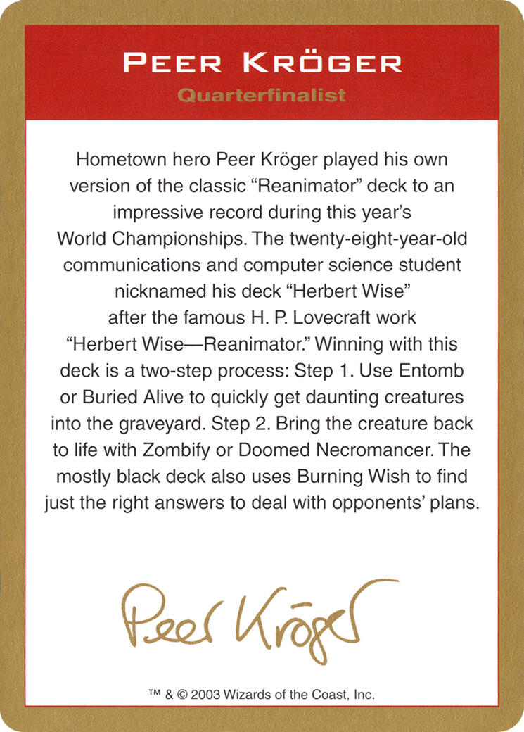 2003 Peer Kroger Biography Card [World Championship Decks 2003]